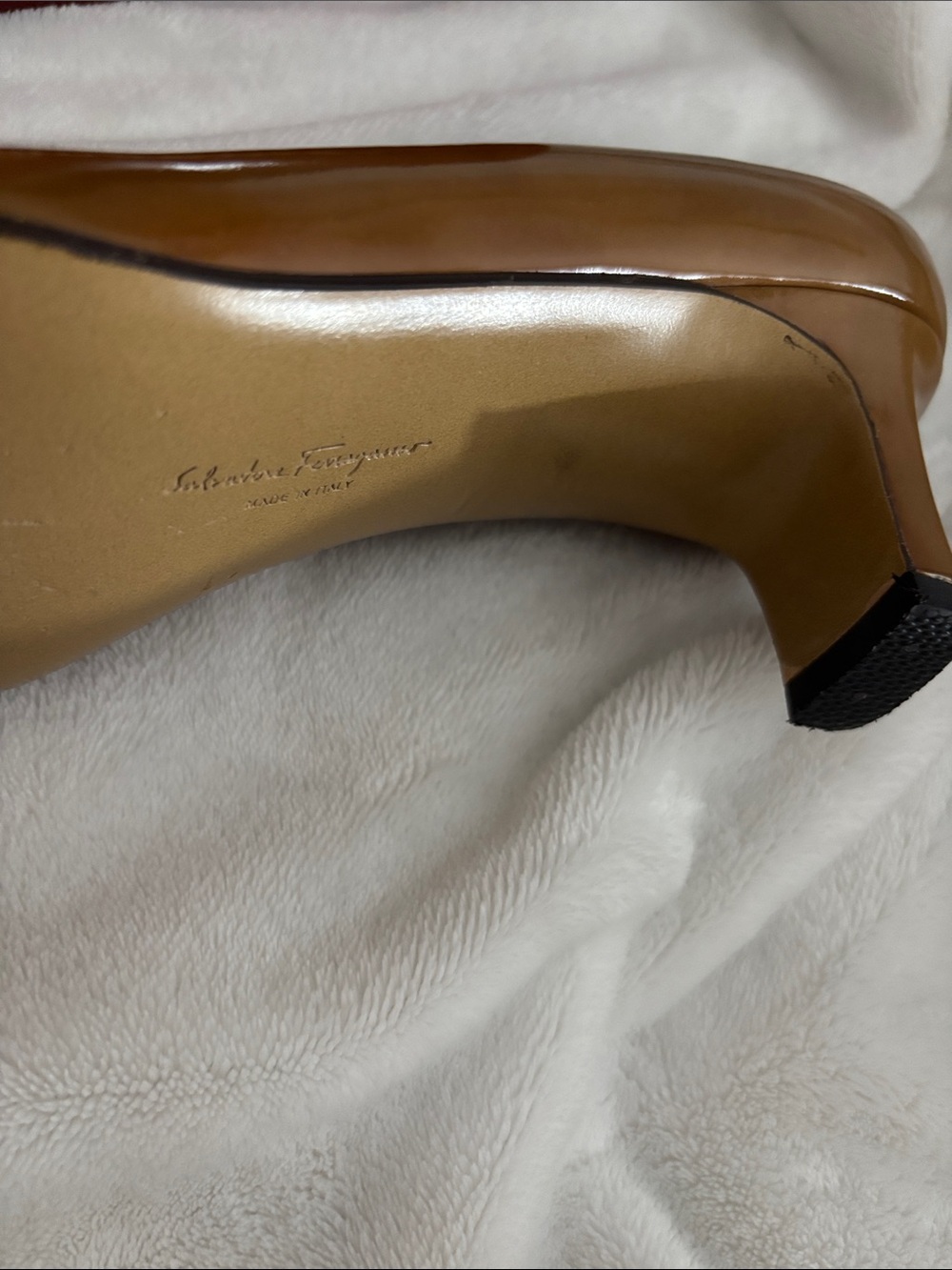 Salvatore Ferragamo Brown Leather Square-Toe Flats with Gold Logo Accent - Picture 10 of 10